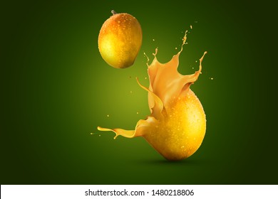 Mango Splash With Color On Gradient Background