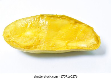 mango tropical fruit half cut on white background
