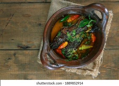 Mangut Ikan Salem Asap Or Smoke Mackerel Fish Is Traditional Food From Indonesia. Made From Smoke Fish Mixed With Spicy Coconut Curry Sauce