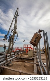 Mangystau Region, Kazakhstan - May 19 2012: Bautino Bay. Oil Loading Terminal On Caspian Sea. Loading Arm And Russian Fire Extinguishing System Purga.