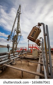 Mangystau Region, Kazakhstan - May 19 2012: Bautino Bay. Ship Loading Terminal On Caspian Sea. Oil Loading Arm And Fire Extinguishing System.