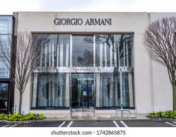 MANHASSET, NEW YORK - APRIL 18, 2020: Giorgio Armani Store In Americana Manhasset. Americana Manhasset Is An Upscale, Open-air Shopping Center Located In  New York's Suburb