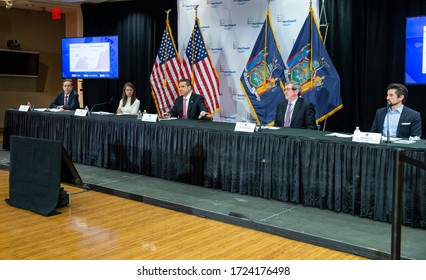 Manhasset, NY - May 6, 2020: New York State Governor Andrew Cuomo Holds Media Briefing At The Feinstein Institute For Medical Research Amid COVID-19 Pandemic