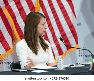 Manhasset, NY - May 6, 2020: Secretary To Governor Melissa DeRosa Attends Andrew Cuomo Media Briefing At The Feinstein Institute For Medical Research Amid COVID-19 Pandemic