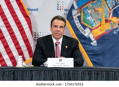 Manhasset, NY - May 6, 2020: New York State Governor Andrew Cuomo Holds Media Briefing At The Feinstein Institute For Medical Research Amid COVID-19 Pandemic