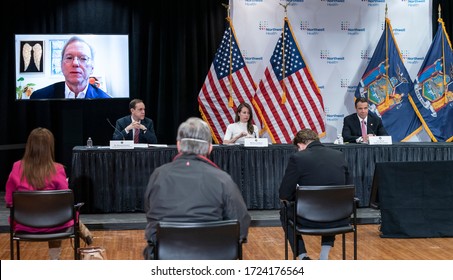 Manhasset, NY - May 6, 2020: Eric Schmidt Joined Governor Andrew Cuomo Media Briefingvia Video Link At The Feinstein Institute For Medical Research Amid COVID-19 Pandemic