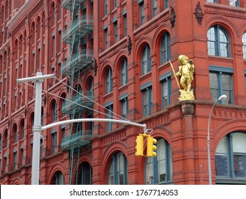 Manhatta, New York, USA - 31st May 2017 :View Of The Famous Puck Building With Gilded Statue Of Shakespeare's Character Puck At Wagner Graduate School Of Public Service In Lower Manhattan