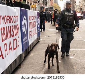 Manhattan, 5th Avenue, New York City  USA: November 11, 2021: Annual Veteran's Day Parade Is Back In New York With Big Celebration; Police Dog; Counter  Terrorism Unit