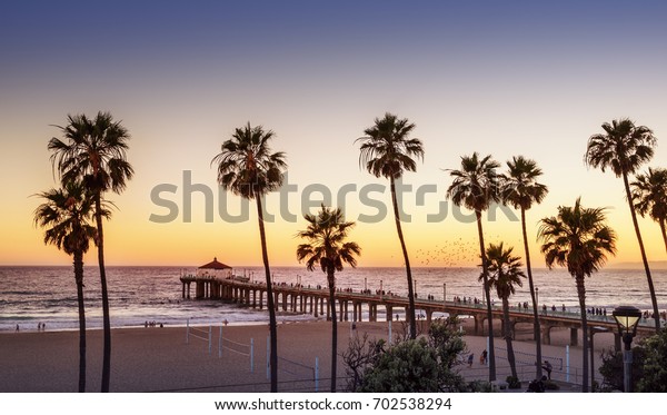 Manhattan Beach Pier Sunset Los Angeles Stock Photo (Edit Now) 702538294