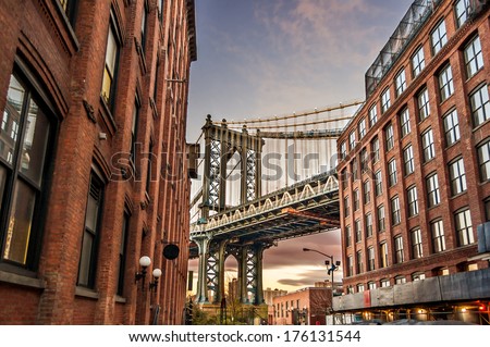 Similar – Image, Stock Photo Manhattan Bridge with clear blue skies in New York