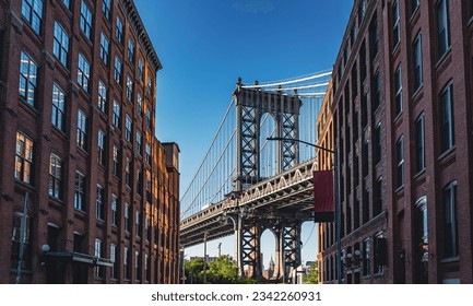 Manhattan Bridge Tower DUMBO, New York City USA - Powered by Shutterstock