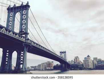 Manhattan bridge in vintage style, New York