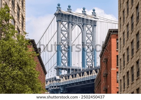 Image, Stock Photo Manhattan Bridge with clear blue skies in New York
