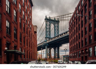 Manhattan Bridge From Washington Street, Brooklyn, New York, USA