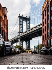 Manhattan Bridge From Washington Street In Dumbo, Brooklyn