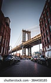 Manhattan Bridge Wide Angle Down Washington Street