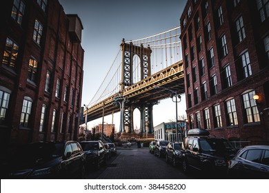 Manhattan Bridge Wide Angle Down Washington Street