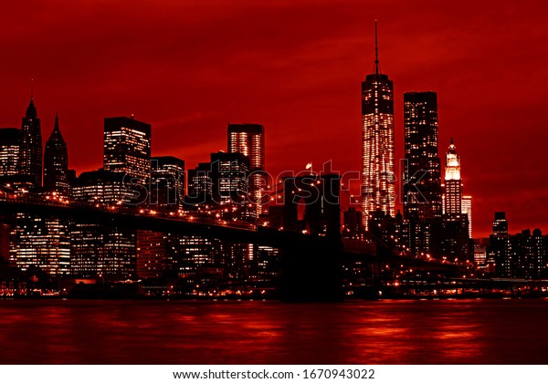 Manhattan Brooklyn Bridge Night Image Dramatic Stock Photo (Edit Now ...