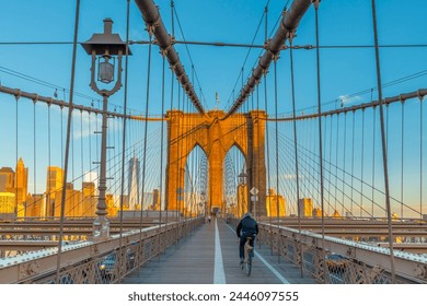 Manhattan, Brooklyn Bridge over East River, Lower Manhattan skyline, including Freedom Tower of World Trade Center, New York, United States of America, North America - Powered by Shutterstock