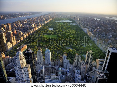 Manhattan Central park view from high position in the evening landscape