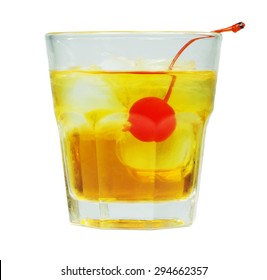 Manhattan Cocktail In Old Fashioned Glass Isolated On White