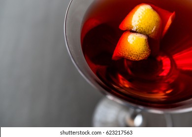 Manhattan Cocktail With Orange Peel.
