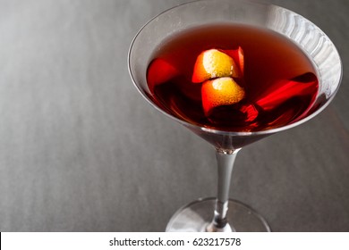 Manhattan Cocktail With Orange Peel.
