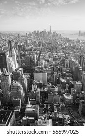 Manhattan Downtown, NYC Aerial View In Black And White