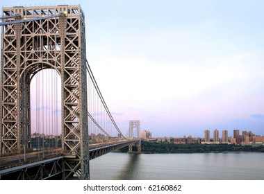 Manhattan and the George Washington Bridge as viewed from Fort Lee, NJ.  River shown is the Hudson River.  Photographed June, 2007 in the USA.