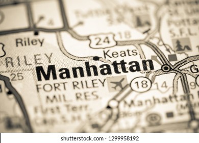 Manhattan. Kansas. USA On A Map