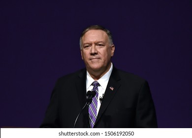 Manhattan, Kansas, USA, September 6, 2019. United States Secretary Of State Michael R. Pompeo Delivers The First Alfred M. Landon Lecture Of The School Year At Kansas State University, 