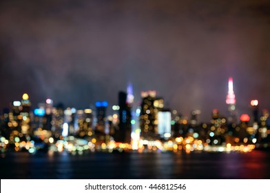 Manhattan Midtown Skyscrapers And New York City Skyline Bokeh At Night