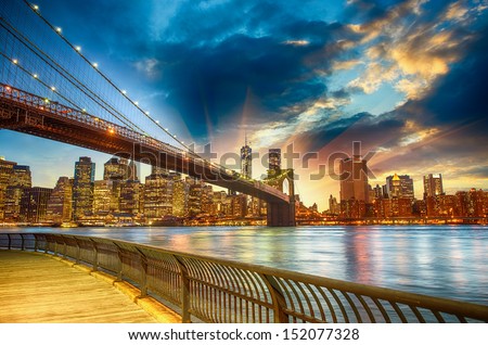 Manhattan, New York City. Spectacular sunset city view.