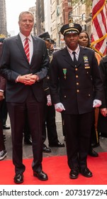 Manhattan, New York City  USA - November 11, 2021: New York City Mayor Bill De Blasio Marching On Veteran's Day Parade 