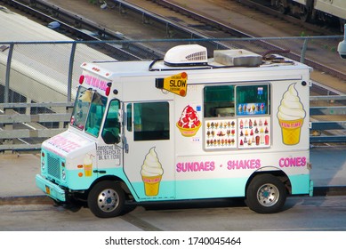 Manhattan, New York; July 29, 2019: Editorial Photo Of Colorful Vintage Ice Cream Truck Car.