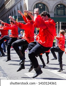 Manhattan, New York, May 18, 2019: 13th Annual New York City Dance Parade And Festival  -  Folk Dance Club `Kaleidoscope`