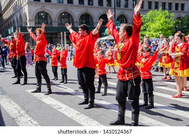 Manhattan, New York, May 18, 2019: 13th Annual New York City Dance Parade And Festival  -  Folk Dance Club `Kaleidoscope`