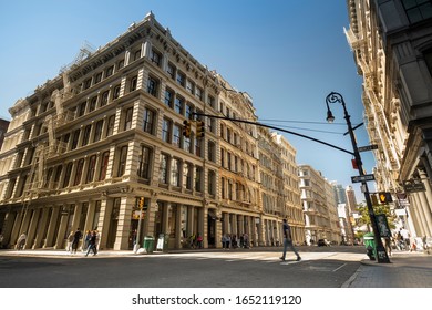 Manhattan, New York - September 19, 2019:  People Walk Along The Fashion Stores And Trendy Restaurants Along Broome Street In The  Downtown Soho District Of Midtown Manhattan New York City USA.