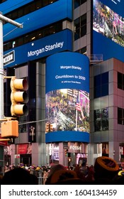 Manhattan, New York, USA - Dec 31, 2019. New Year Count Down People Were Lining Up In Front Of The Morgan Stanley Building In Times Square New York.