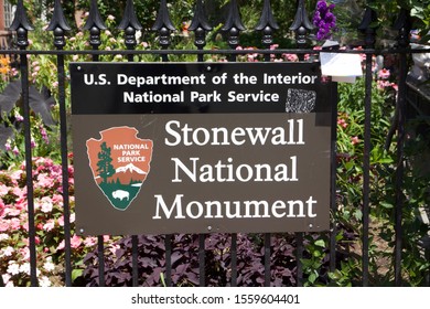 Manhattan, New York / USA - July 1 2019: Sign For The Stonewall National Monument, The First U.S. National Monument Dedicated To LGBT Rights And History