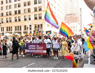 Manhattan, New York, USA - June 26, 2022: New York City Attorney General Letitia James On NYC LGBTQ Pride Parade