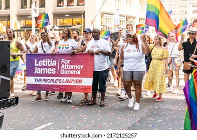 Manhattan, New York, USA - June 26, 2022: New York City Attorney General Letitia James On NYC LGBTQ Pride Parade