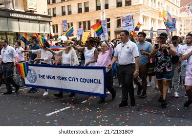 Manhattan, New York, USA - June 26, 2022: New York City Council On NYC LGBTQ Pride Parade