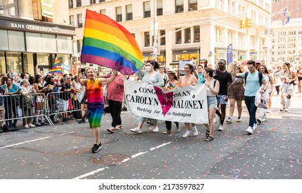 Manhattan, New York, USA - June 26, 2022: US Congresswoman Carolyn Maloney  On NYC LGBTQ Pride Parade