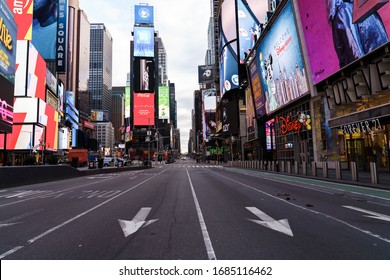 Manhattan. New York / USA - March 26 2020:
Empty Streets Of New York At Times Square 42nd Street During Pandemic Virus Covid-19