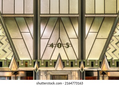 Manhattan, New York, USA - March 3, 2022: Main Entrance Of Chrysler Building