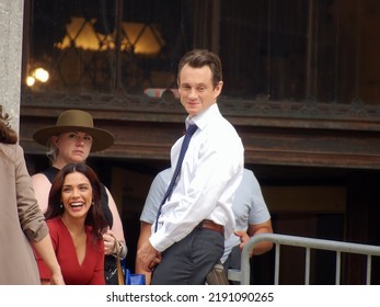 Manhattan, NY - August 17, 2022: Hugh Dancy And Odelya Halevi Film Law And Order