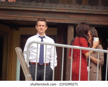 Manhattan, NY - August 17, 2022: Hugh Dancy And Odelya Halevi Film Law And Order