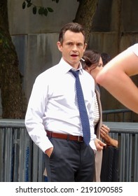 Manhattan, NY - August 17, 2022: Hugh Dancy And Odelya Halevi Film Law And Order