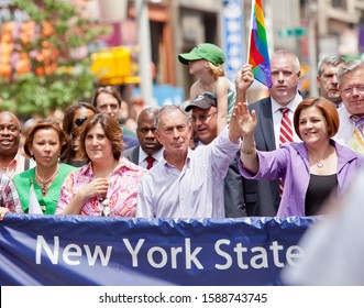 Manhattan, NY - June 26th 2011: Nydia Velazquez,Michael Bloomberg, Christine Quinn, Tom Duane -  Pride Parade  In New York City, Manhattan. 